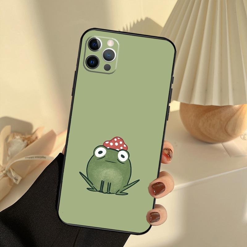 Kawaii Frog Mushroom Phone Case For iPhone 13 16 15 11 12 14 17 Pro Max 12 Mini 15 16 Plus 16e 17 Air Cover Funda
