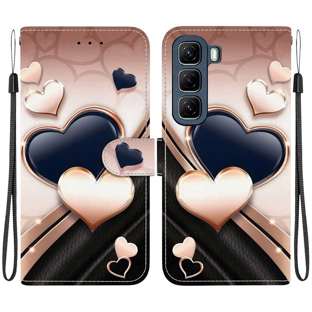 Handmade PU Leather Flip Case for Infinix Hot 50 4G (X6882, X6882B) Anti-Slip Shockproof Cover with Wrist Strap & Heart/Rose Cat Designs