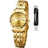 OPK Women's Quartz Analog Watch Simple Lightweight Classic Waterproof Gold with Date Function and Luminous Features