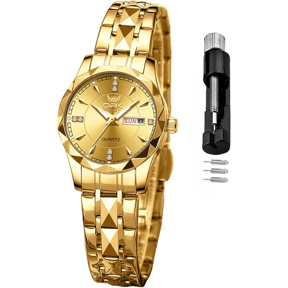 OPK Women s Quartz Analog Watch Simple Lightweight Classic Waterproof Gold with Date Function and Luminous Features