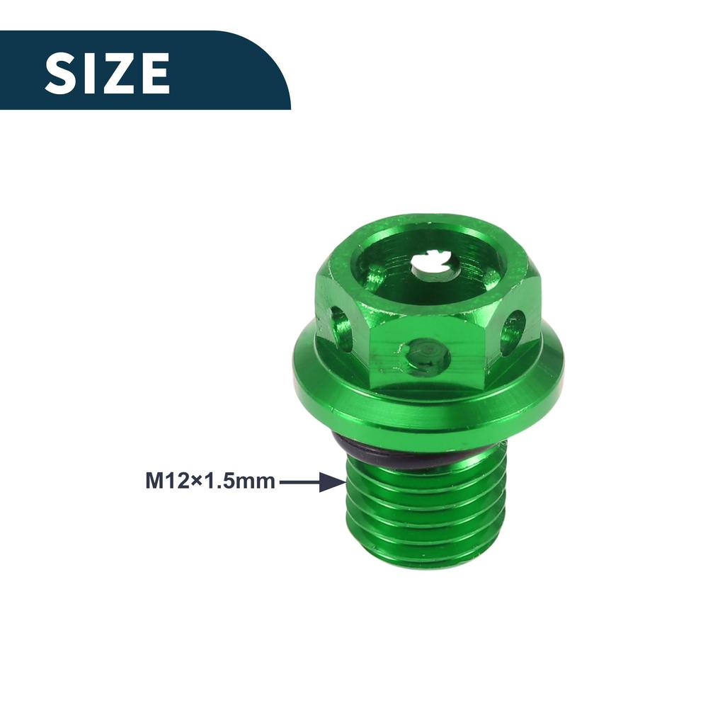 A ABSOPRO M12x1.5 4mm Magnetic Drain Plug Aluminum Alloy with Copper Washer Green