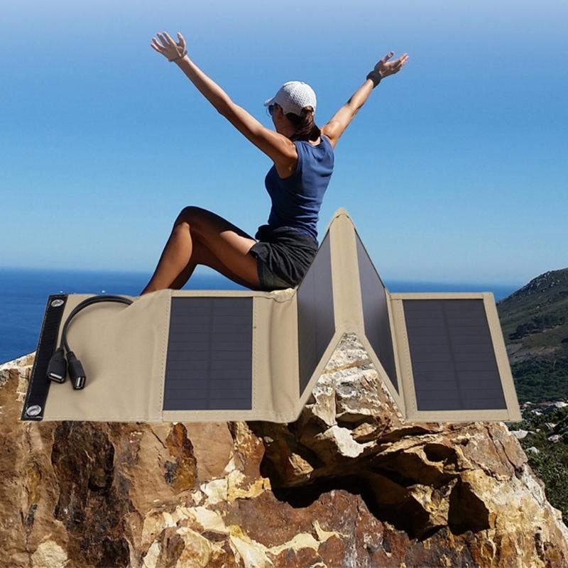 10W 5V Portable Foldable Solar Panel With Double USB Port For Outdoor Hiking Camping Cycling Waterproof Charging Device