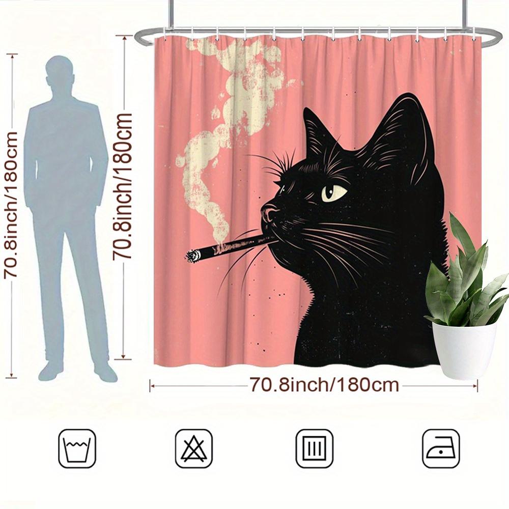 Black Cat Shower Curtain Vintage Pink Polyester for Bathroom Decor with Hooks