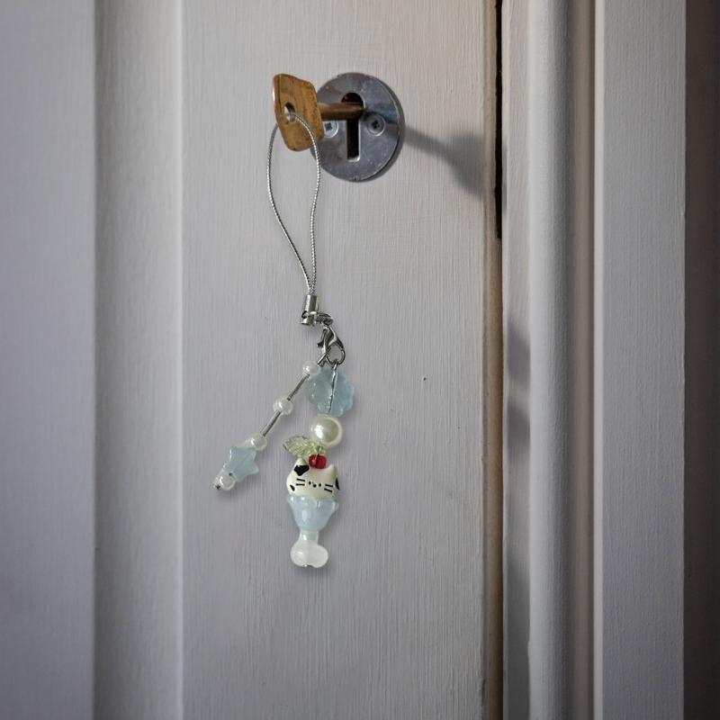 Kitten Bead String Phone Pendant Stylish Feline Beaded Phone Tassels Practical Acrylic Key Holder Phone Accessory