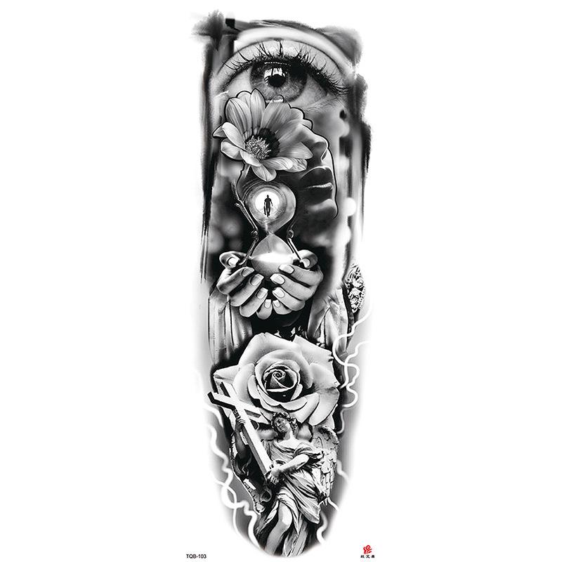 Waterdichte tattoo stickers voor de hele arm: Jezus, Maagd Maria, Kroon, Leeuw-ontwerp