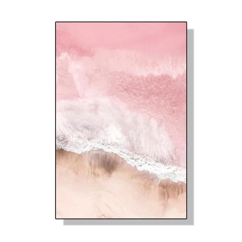 Pink Nordic Summer Holiday Travel Beach Surf Ocean Art Poster Canvas Painting Wall Art for Living Room Bedroom Home Decoration