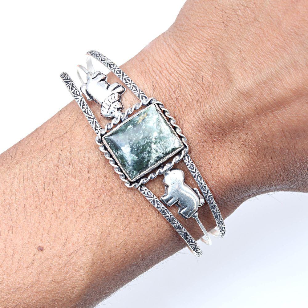 Seraphinite Gemstone Handmade Jewelry Cuff Bracelets 7''Adjustable