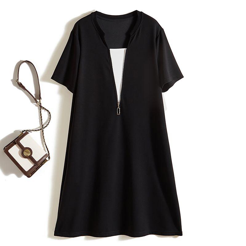 

and Refined! Classic Style Exquisite Women s Summer Black and White Color Matching Air Cotton Breathable Sweat Absorbing Dress Double Side Pockets Black 2XL