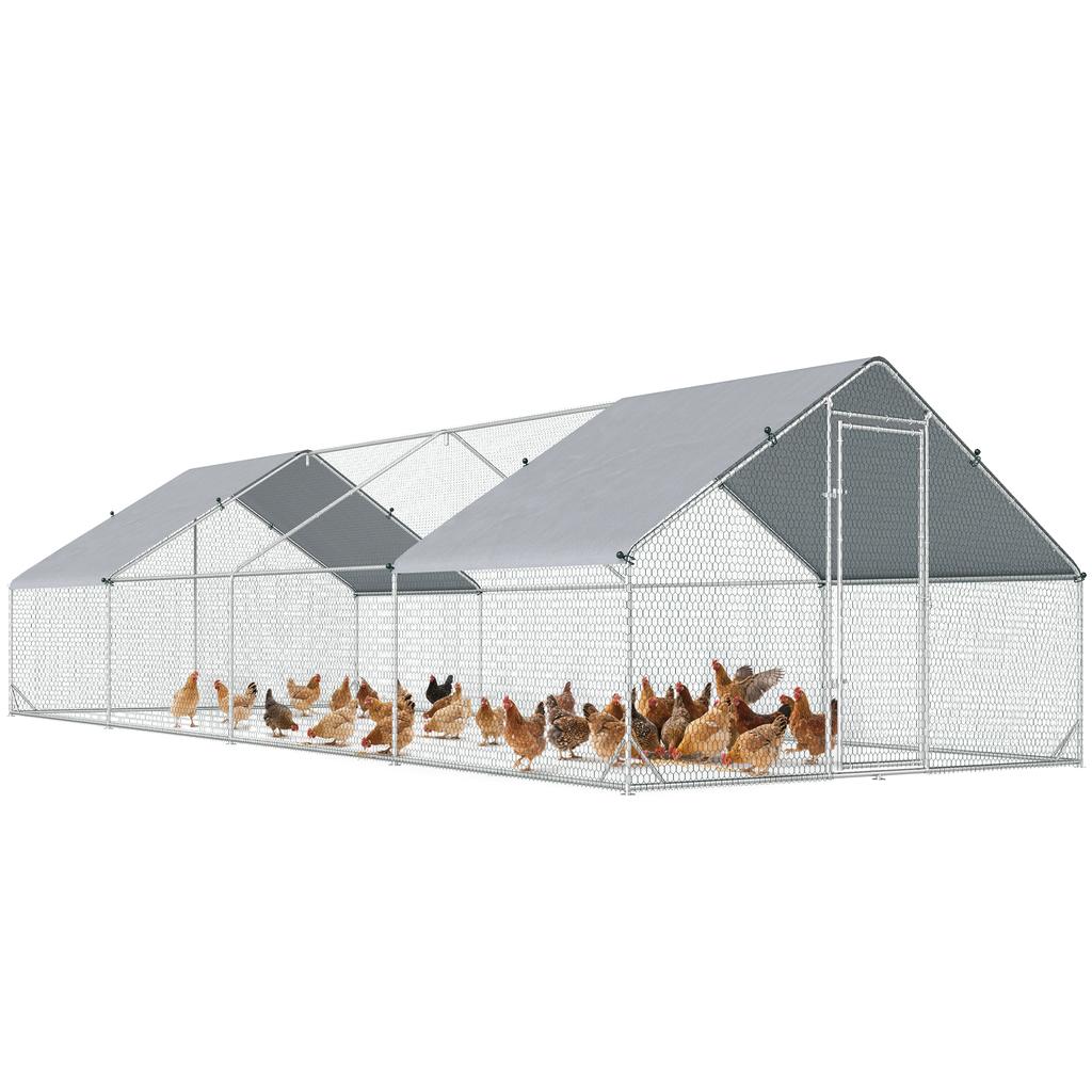 Chicken Run Galvanised Walk In Chicken Coop Hen Poultry House Cage Rabbit Hutch With Water Resist Cover 3 X 8 X 2m