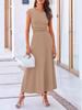 2025 Summer European-American Casual Knit Crop Top & High Waist Midi Skirt Set