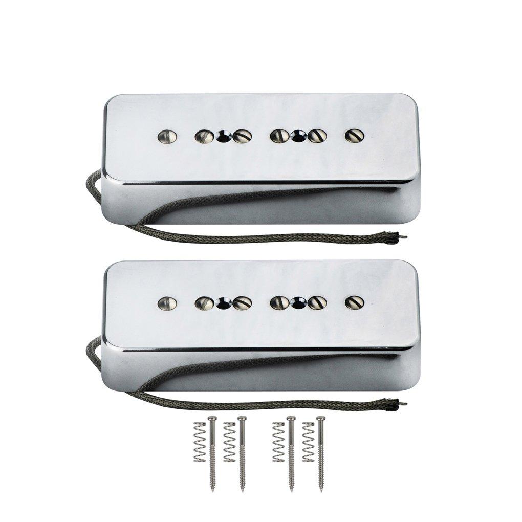 FLEOR Alnico 5 Single Coil Pickups Soapbar Chrome P90 Neck Bridge Pickup Set &