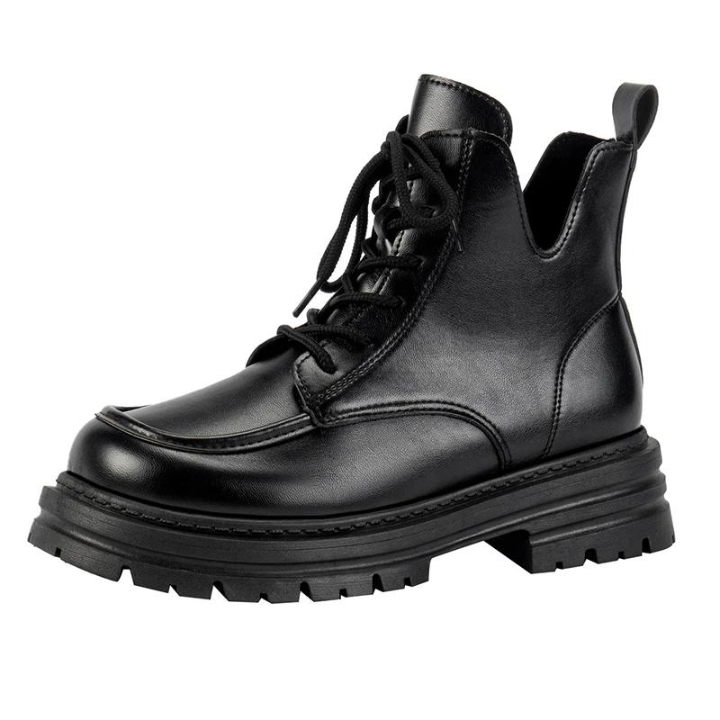 

Весна Осень Новые женские Ботинки на шнуровке спереди с круглым носком и средним каблуком Короткие Ботильоны для женщин Нескользящая Платформа Повседневная Обувь 43