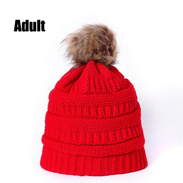 European and American autumn and winter plush wool hat European and American adult hairball warm knitted hat parent-child thickened hat