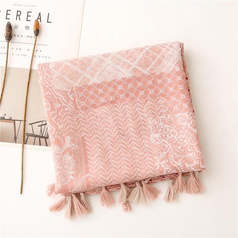 Fashion Luxury Women Dot Viscose Scarf Ventilate Designer Shawl Cotton Linen Tassel Pashmina Muslim Hijab Wrap Floral