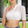 Women Lace Short Shirt Stand Collar Button Front Vintage Style Tops See-through Lace Oktoberfest