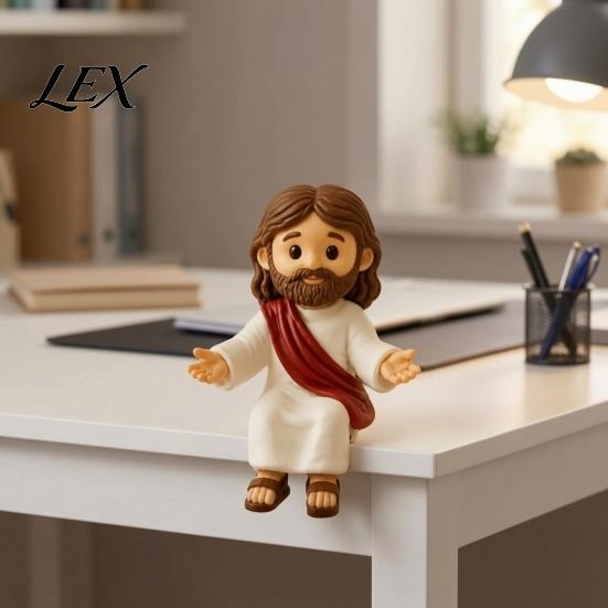 Decorative Pieces for Bookshelf Cute Praying Jesus Resin Figurine, Blessing Character Desktop Statue, Handcrafted Home Decor Religious Collectible