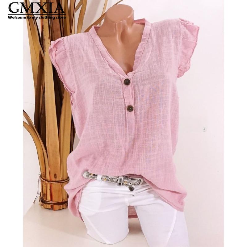 GMXIA Women's Fashion Casual Leisure Solid Color Print Sleeveless V Neck Blouses & Shirts