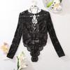 Outfitgirl Black Sexy Lace Sheer Long Sleeve Jumpsuit Female Silm Slim Looking Inner Bottoming Shirt Tops