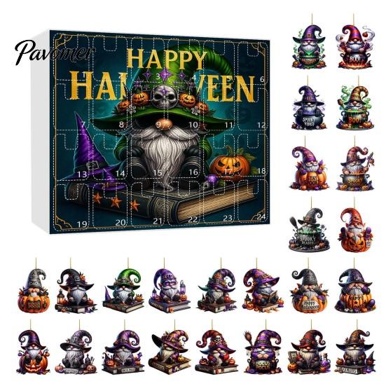 Acrylic Halloween Ornaments 2025 Gnome Advent Calendar 2D Hanging Multi-purpose Decor Set 24 Days Countdown for Holiday Home Festive Decorations