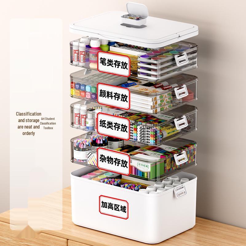 Portable Multifunctional Art Painting Toolbox: Multi-layer Plastic Storage Case for Watercolor, Chinese Painting Pigments, and Pencils