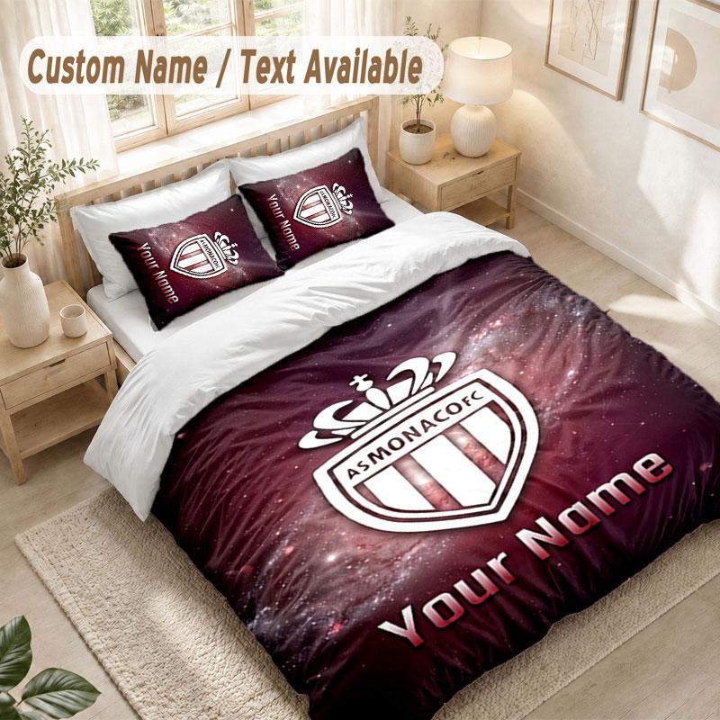 Custom Name Bedding Set 3 PiecesMonaco FC Print Duvet Cover + 2 Pillowcases Soft Bed Decor