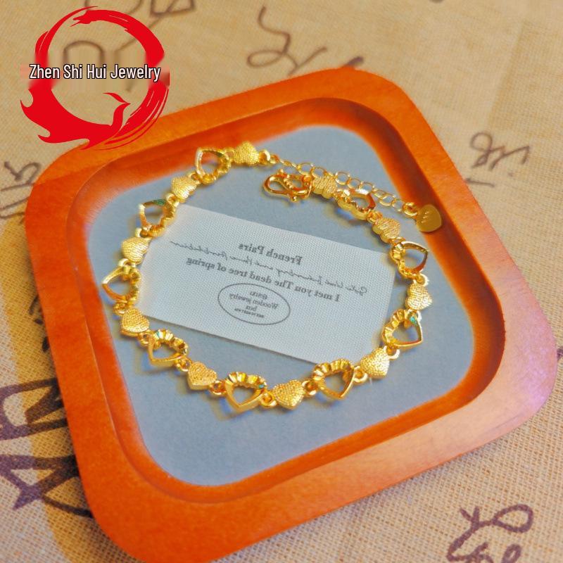 Gold-Plated Brass Heart Bracelet - Women's Electroplated Imitation Gold Jewelry
