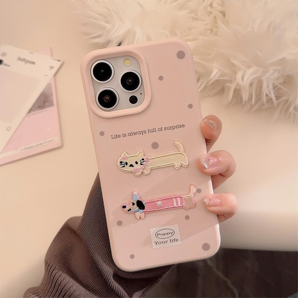 iPhone 16 15 14 Case Compatible and Suitable for 13 12promax Cartoon Cat Cute Stereo Embroidery
