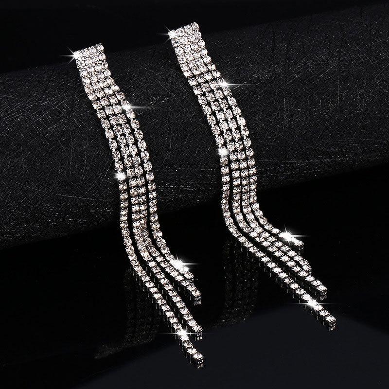 

New Korean Long Tassel Earrings for Women Crystal Drop Earring Girls Accessories Statement Gold Silver Color Luxury Jewelry Gift