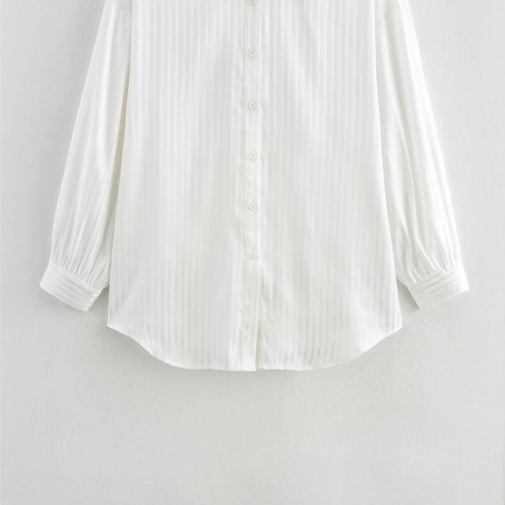 2025 Spring Women's European & American Style Simple White Silky Sun Protection Long Sleeve Shirt