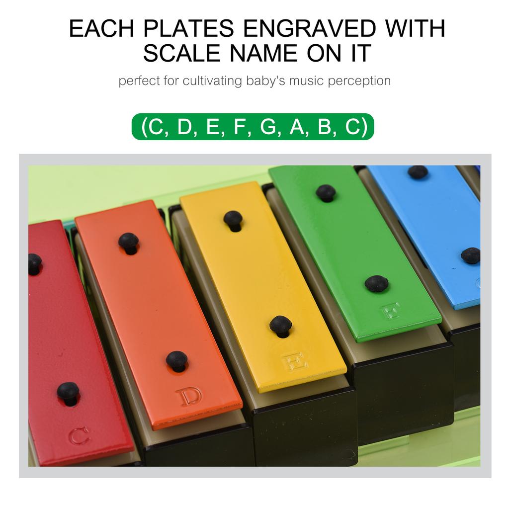 Xylophone coloré Glockenspiel à 8 notes, plaques métalliques amovibles de couleur arc-en-ciel, cloches de résonateur avec