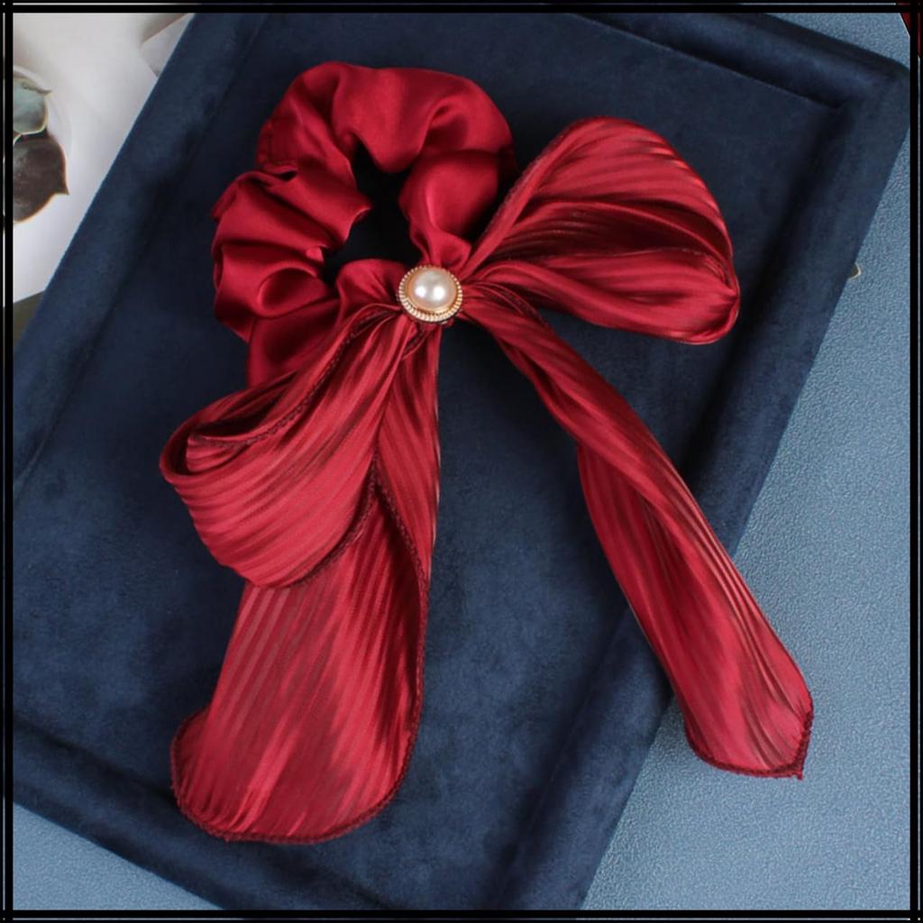 White Fang Ribbon Scrunchie Hair Tie Hair Accessory with Cute and Stylish for AZ569 Pearls, Women, (Beige)