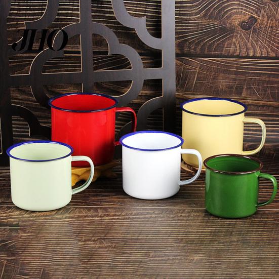 Kitchen Cup 120/240/350/500ML Vintage Enamel Mug with Handle Heat-resistant Large Capacity Tea Milk Water Coffee Drinking Retro Decoration 1960s Style