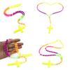 Fashion Rosary Beads Cross Pendant Necklace Women Link Chain Plastic Material Necklace Girl Religious Jewelry Party Gift