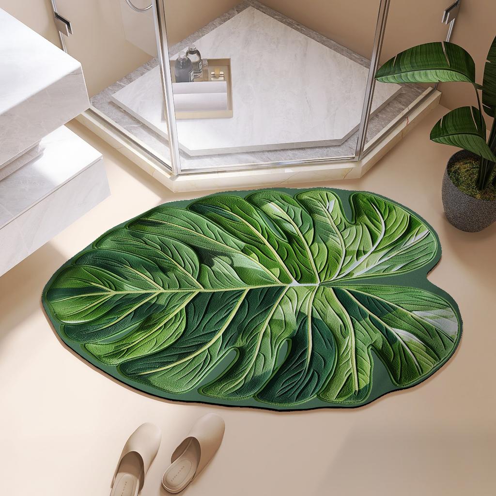 Bathroom Mat U Shape Leaf Absorbent Bath Foot Mats Carpet Anti-Slip Rubber Room Rugs Toilet Floor Shower Pad Entrance Door Mat