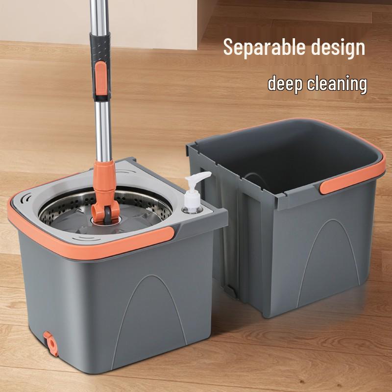Detachable Rotating No-Wash Mop Bucket Set with Free Shipping - Lazy Mother-Child Style