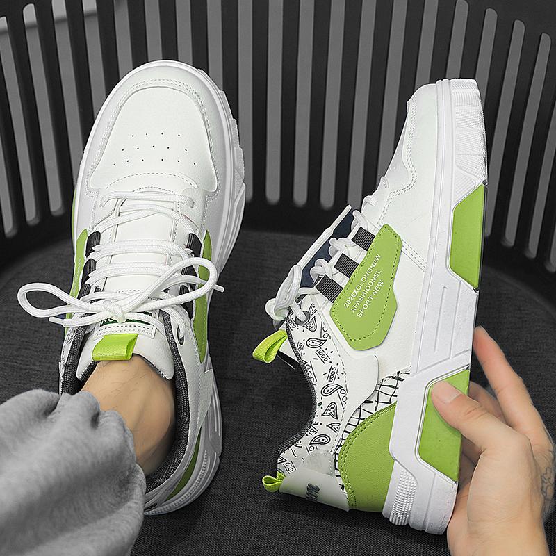 New Casual Sports Skate Shoes Trendy Men's Fashionable White Sneakers Comfortable Thick Bottomed All-Match Stylish Shoes