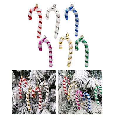 6Pcs Christmas Candy Cane Ornament Glitter Plastic Christmas Tree Hanging Pendant Decoration for Holiday Party Favors