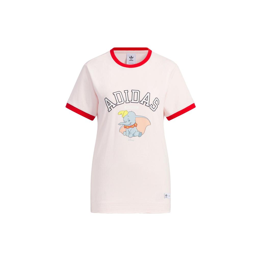 Adidas Originals Disney Dumbo Logo Print Straight Cut Patchwork Short Sleeve T-Shirt Women Tops Pink IN1064