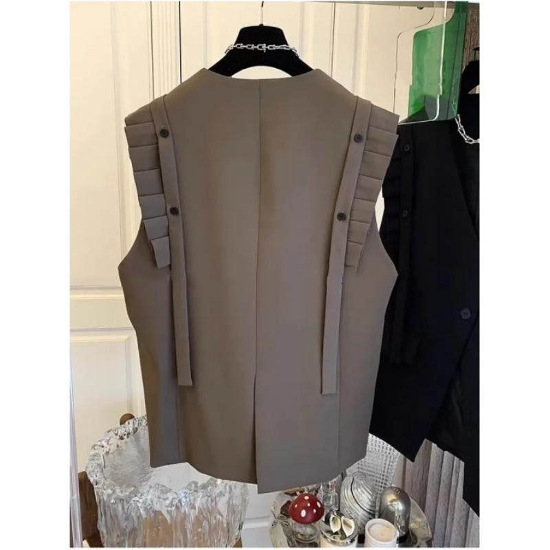 Dámský jarní a podzimní jednobarevný temperamentní oblek, vesta, středně dlouhý, volný, ležérní top