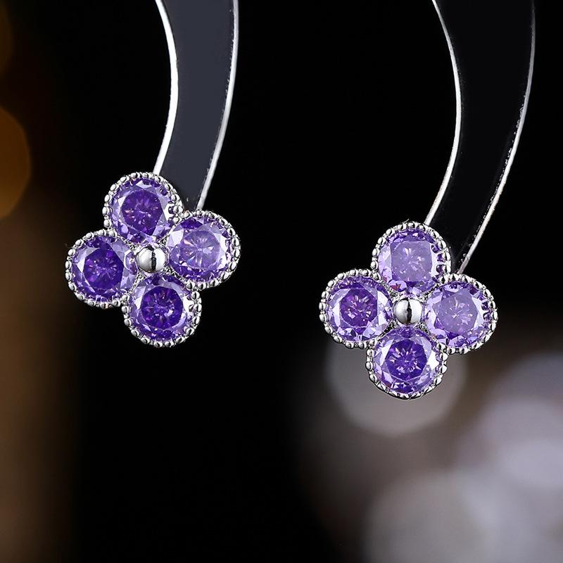 925 Silver Needle Flower Crystal Earrings, Korean Style High-End Zircon Studs, Sweet Dopamine Design for Women