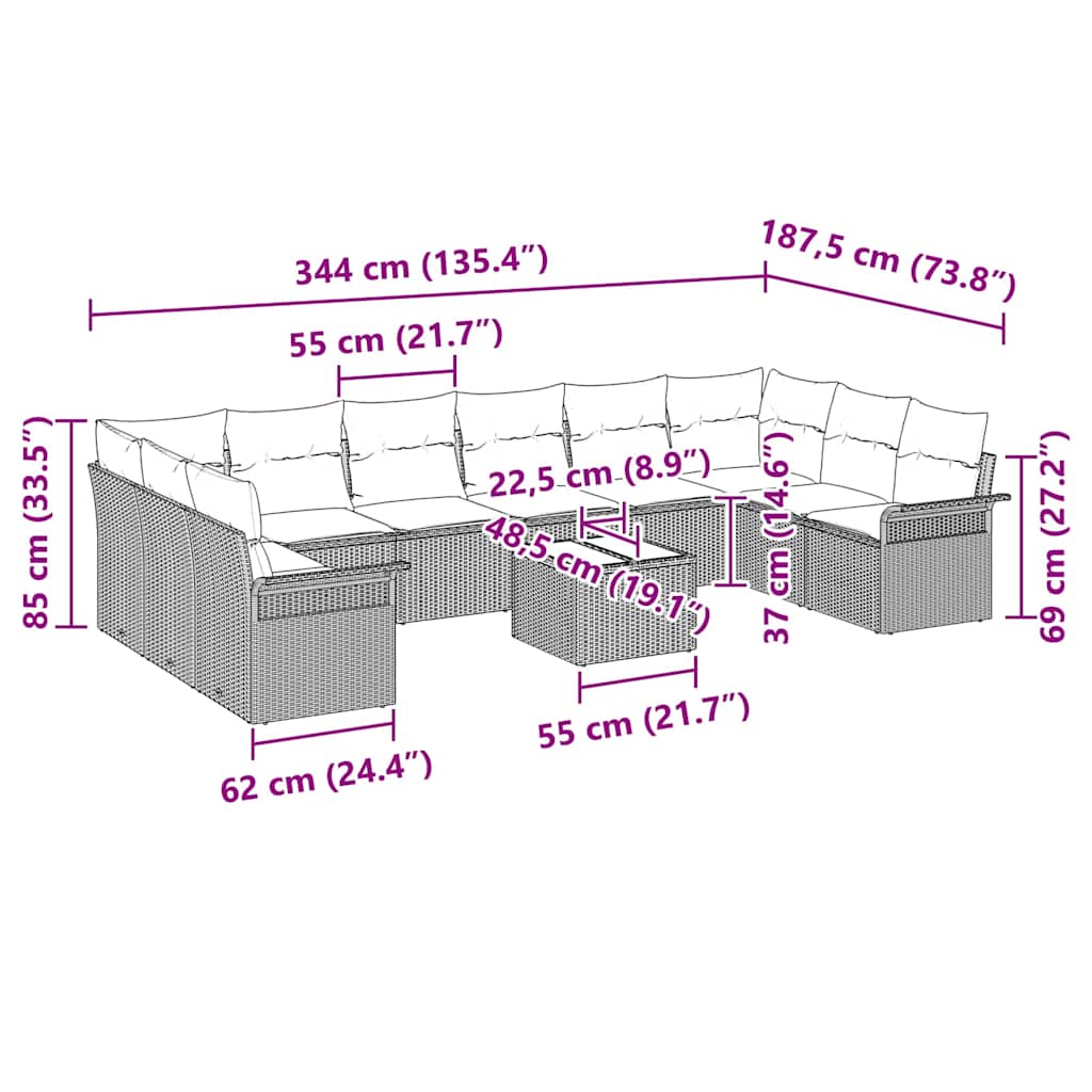 Garden Sofa Set with Cushions and Storage 11 Pcs Grey Poly Rattan