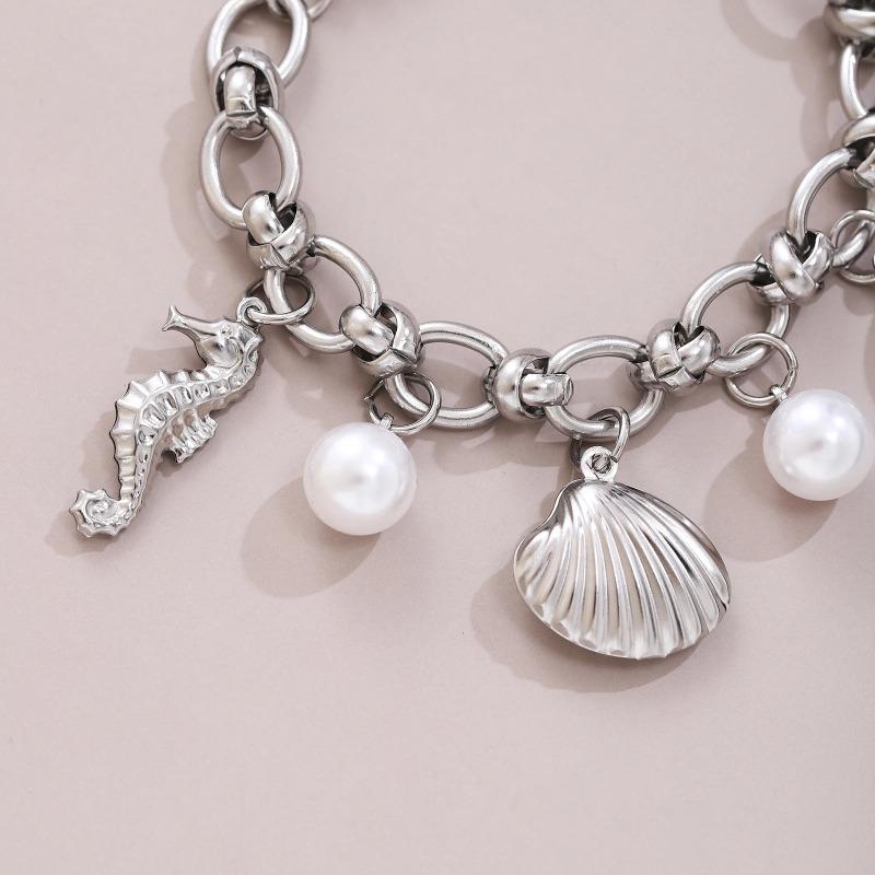 Summer Beach Rust-proof Steel Bracelets for Women Starfish Shell Ocean Style Pendant Bohemian Jewelry Gift Fashionable Resortwear