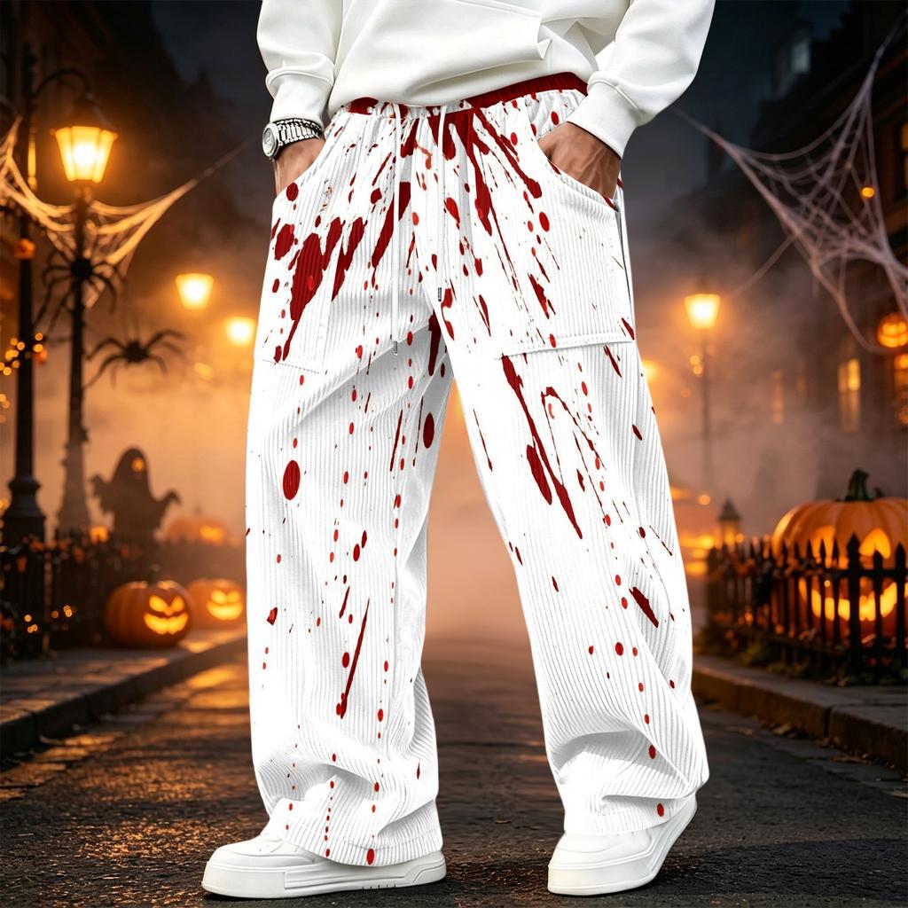 Men's Corduroy Casual Straight Leg Pants with Elastic Waistband and for Halloween