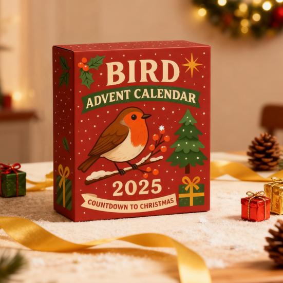 Yousheng Bird Advent Calendar 2025 24 Days Christmas Countdown with Acrylic 2D Bird Hanging Decorations Holiday Gift for Bird Lovers