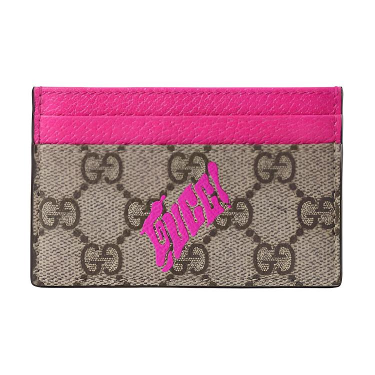 

Gucci GG Supreme Beige Canvas Men s Card Holder, Pink Leather Trim Pink GUCCI Logo Print, Men s Daily Business Travel Card Case 835322-FAEQV-9774 Gift Set(Basic Set+Box+Shopping Bag)