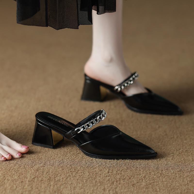 6001-5 Premium Baotou Half Slippers Women's Summer Wear Light Luxury Mary Jane Temperament Versatile Pointed Sandals