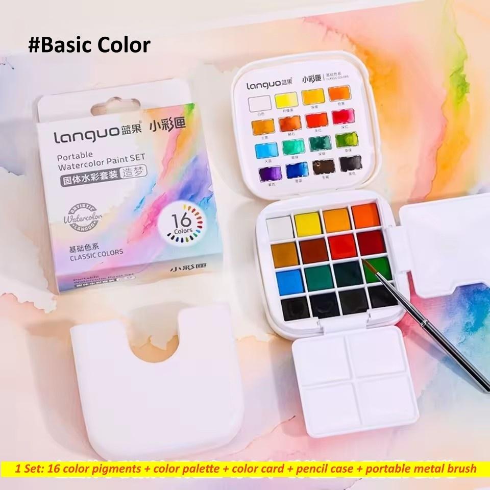 16 Colors Solid Watercolor Set Mini Portable Watercolor Paint Set With Brush & Palette Travel Sketching Painting Box Art Drawing