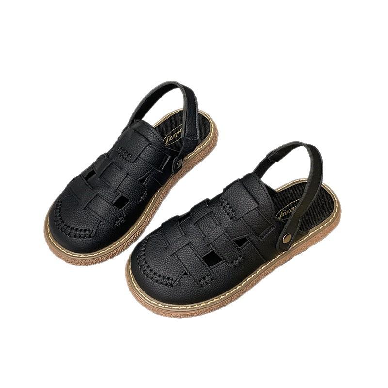 Baotou Sandalen Damen neue Zwei-Trage-Plateausandalen im Sommer 2025, flachsohlige, weichsohlige, vielseitige, lässige und bequeme Sandalen