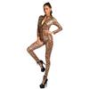 Women Leopard Bodysuit Wet Look Faux Leather Catsuit Zipper Open Crotch Jumpsuit Mistress Sex Costumes