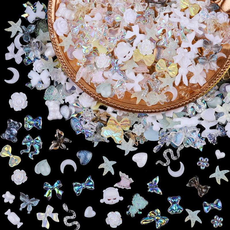 

WTEMPO 200 Pieces 3D Mix Assorted Resin Nail Charms Hollow Pearl Heart Nail Art Charms Gems Gummy Bear Star Heart Flowers Acrylic Beads random*200pcs белый